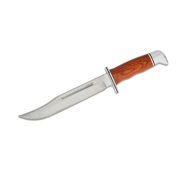 Buck 0120CCS1 Heritage General Hunting Fixed Blade Knife 7.375" 420HC Satin Clip Point Blade, Cocobolo Wood Handle with Nickel Silver Pommel/Guard, Leather Sheath