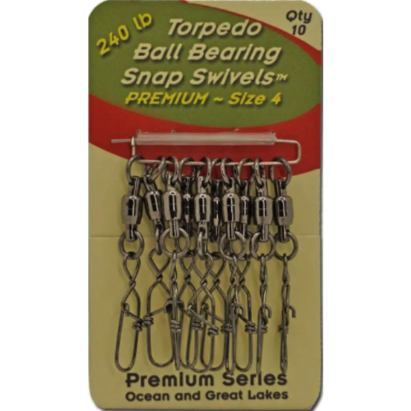 Torpedo Premium Ball Bearing Snap Swivel Size 4 240lb. 10-pk