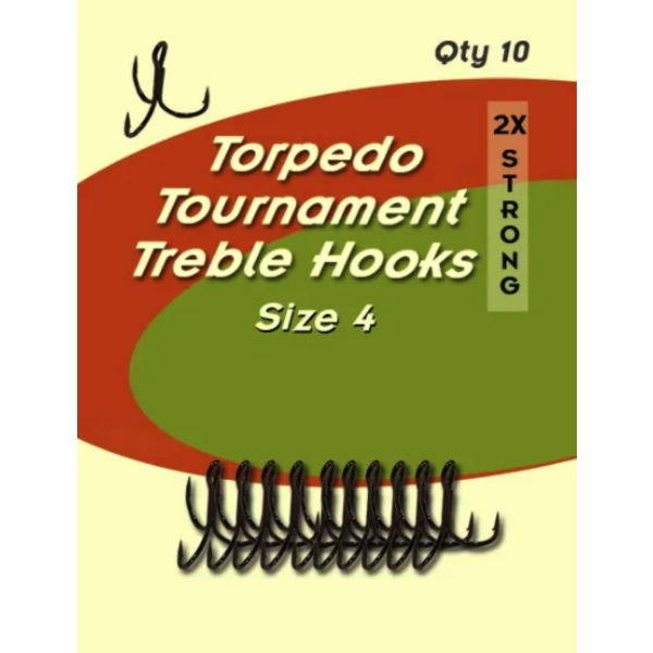 Torpedo Torpedo Tournament Treble Hooks. Size 4 10-pk