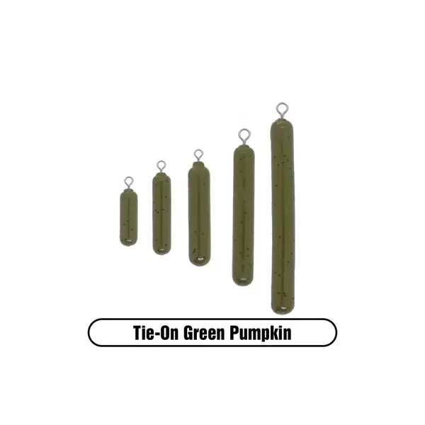 X Zone Tungsten Tie On Skinny Drop Shot Weight 3/8oz Green Pumpkin 3/pk