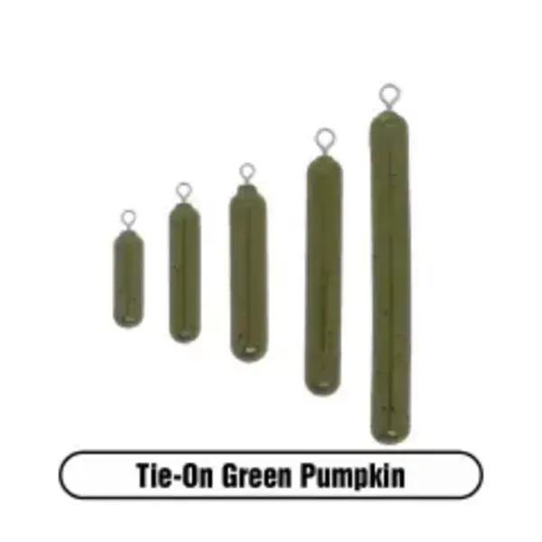 X Zone Tungsten Tie On Skinny Drop Shot Weight 3/16oz Green Pumpkin 5/pk