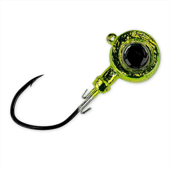Gamakatsu MaxEye Jig Pill Head 1/4oz 2/0 Chrome Chartreuse Sparkle 3-pk