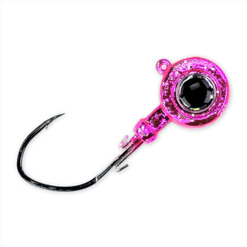 Gamakatsu MaxEye Jig Pill Head 1/4oz 2/0 Chrome Pink Sparkle 3-pk