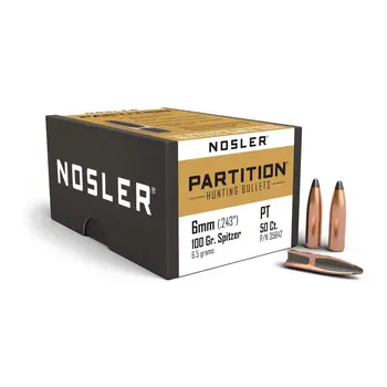 Nosler Partition Bullets 243 Caliber, 6mm (243 Diameter) 100 Grain Spitzer Box of 50