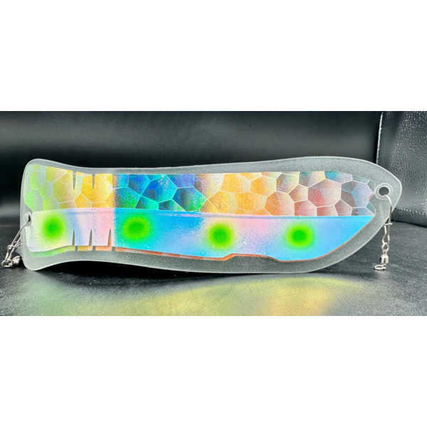 Meegs 10" Hotfish Flasher Holo RV Green Dot Holo Ladderback UV Glow