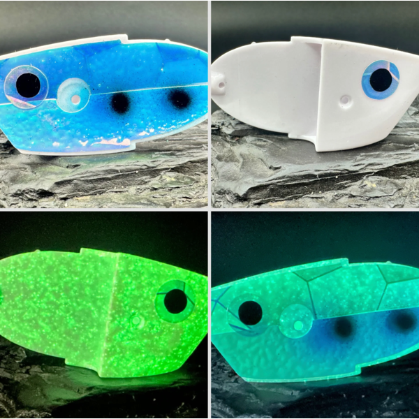 Meegs Meat Head White Glow Holo Scale/RV Blue/Black Dots Glow Front