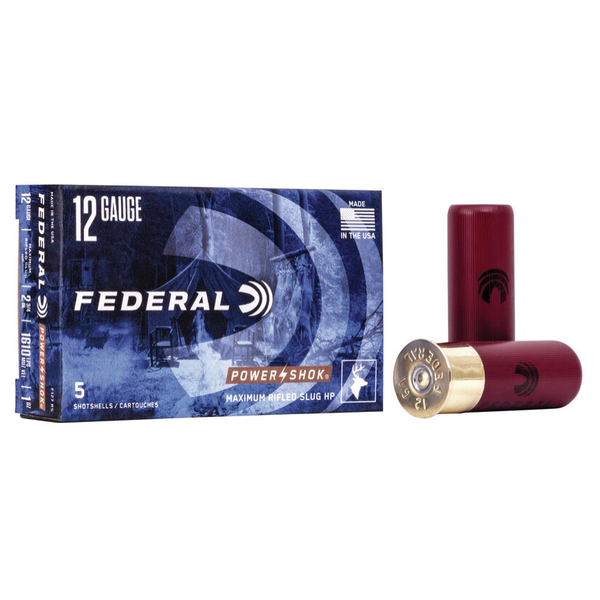 Federal Federal Power-Shok Ammo, 12ga 2-3/4" 1oz Hollow Point Rifled Slug 5rds