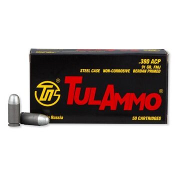 TulAmmo 380 Win Ammo 91gr FMJ Steel Case 50 Rounds