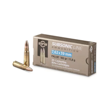 PPU Subsonic Line 7.62x39mm Rifle Ammo, 182Gr FMJ BT – 20Rds