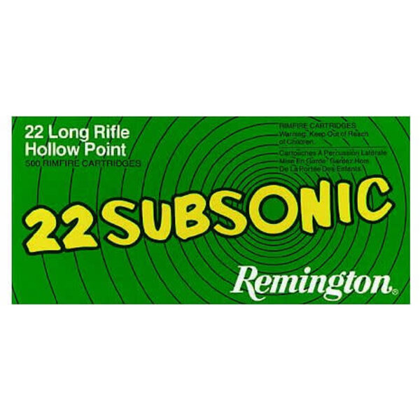 Remington Remington Subsonic Rimfire Ammunition SUB22HP, 22 Long Rifle, Hollow Point (HP), 38 GR, 1050 fps, 50 Rd/bx