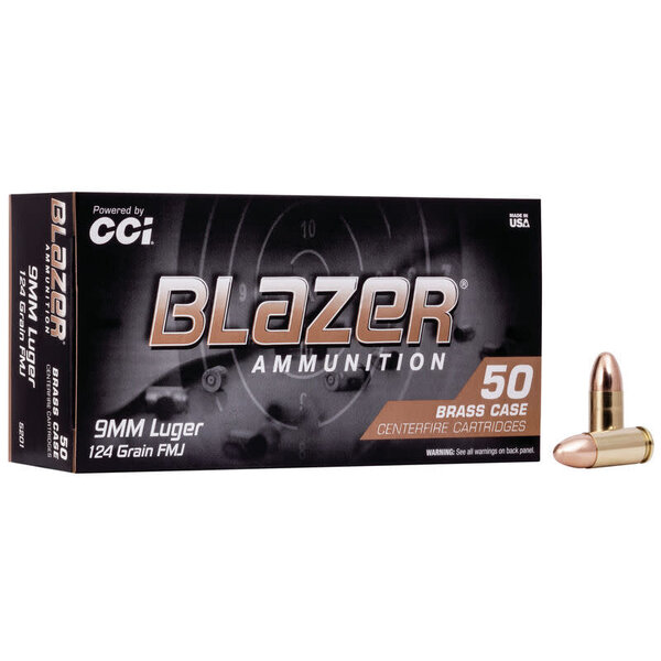 CCI CCI Blazer Brass 9mm Luger 124gr FMJ Ammunition Box of 50