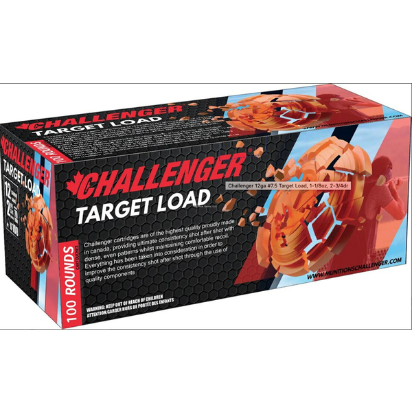 Challenger Challenger Ammo Target Load 100 Round Pack, 12 GA, 2-3/4 in, No. 7.5, 1-1/8 oz, 1150 Fps