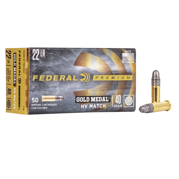 Federal Premium Gold Medal Ammo, 22LR 40gr HV Match 1200fps 50rds
