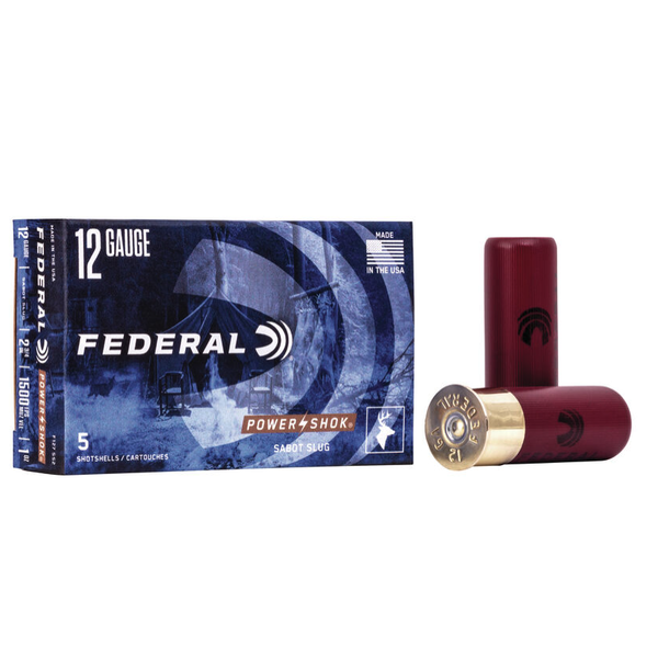 Federal Power-Shok Ammo, 12ga 2-3/4'' 1oz Hollow Point Rifled Slug 5rds