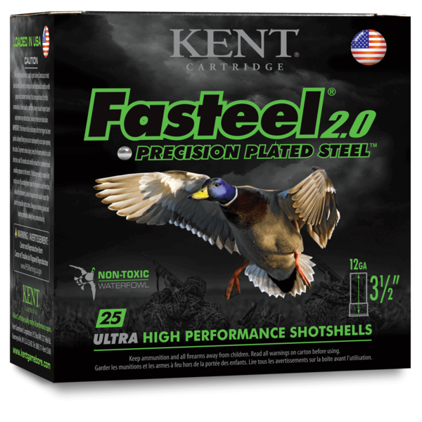 Kent Kent Fasteel 2.0 Precision Plated Steel Waterfowl Ammo, 20ga 3" 7/8oz #4 Shot 1550fps 25rds