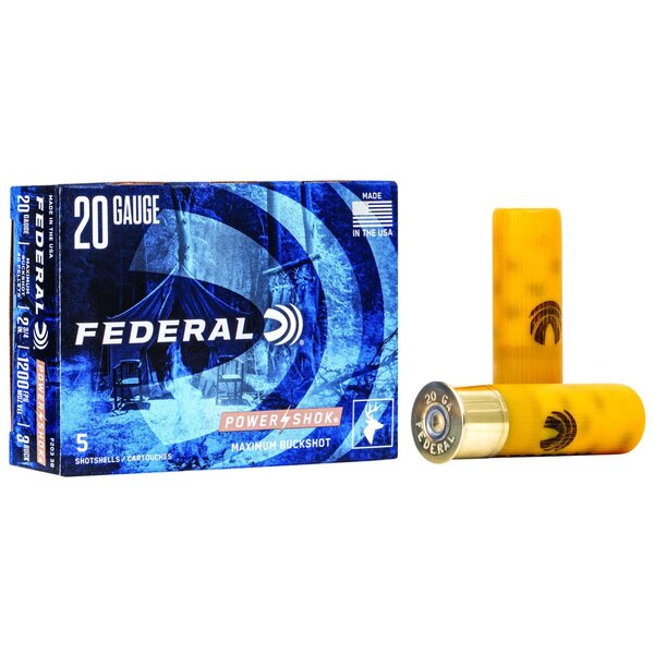 Federal Federal Power-Shok Shotgun Ammo 20ga 2-3/ Inch Buffered #3 Buckshot 20 Pellets 5 Rounds