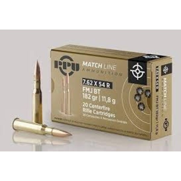 PPU PPU Match Rifle Ammunition 7.62mm x 54R Match 182 gr FMJ-BT 20/ct