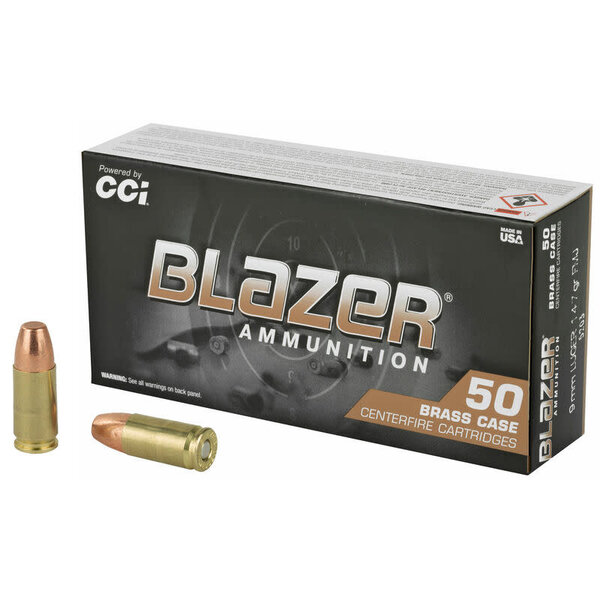 CCI CCI Blazer Brass 9mm Luger Ammunition 50 Rounds 147 Grain Full Metal Jacket Flat Nose 950fps