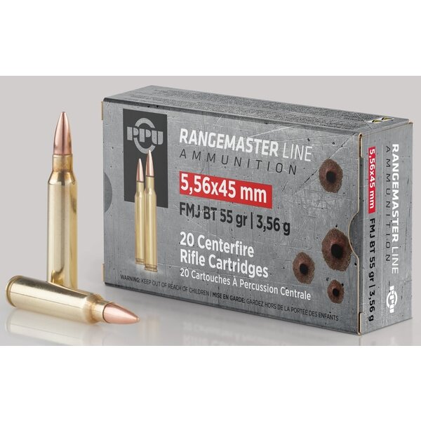 PPU PPRM5561 Rangemaster Rifle Ammo 5.56x45 FMJBT, 55 Gr, 20 Rnd