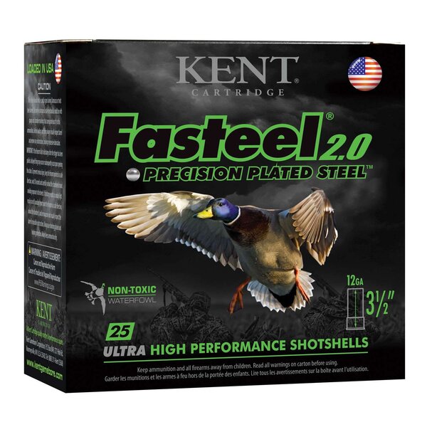 Kent Kent Fasteel 2.0 Precision Plated Steel Waterfowl Ammo, 12ga 3-1/2" 1-3/8oz #BB Shot 1550fps 25rds