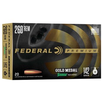 Federal GM260M Gold Medal 260 Rem 142 gr Sierra MatchKing Boat-Tail Hollow Point (BTHP) 20 Bx