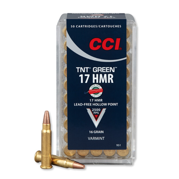 CCI CCI TNT Green Ammo 17 HMR Lead Free Hollow Point 16gr 2500fps 50 Rounds