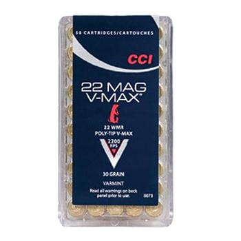 CCI 22 Mag V-Max Ammo 22 Mag 30gr Polymer Tip 2200fps 50 Rounds