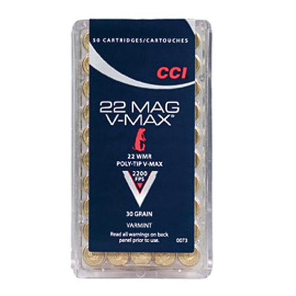CCI 22 Mag V-Max Ammo 22 Mag 30gr Polymer Tip 2200fps 50 Rounds