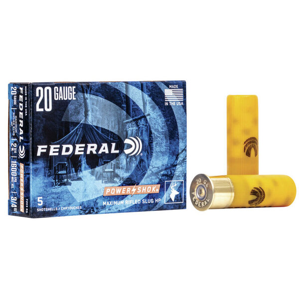 Federal Power-Shok 20 Gauge Ammunition 2-3/4" 3/4oz Rifled HP Slug
