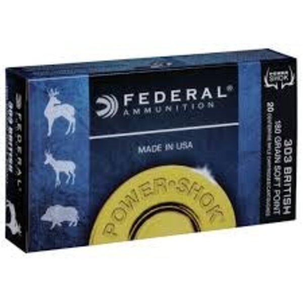Federal Federal Power-Shok Rifle Ammo 303 British 180gr Speer Hot-Cor Soft Point 2460fps 20 Rounds