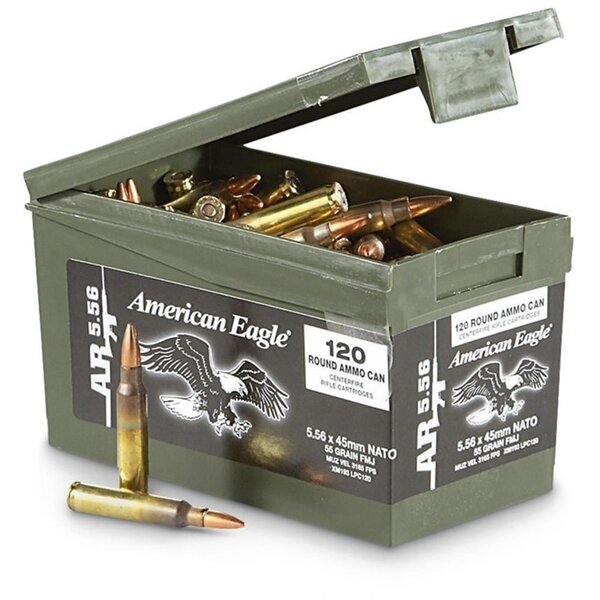 Federal American Eagle 5.56 NATO Ammunition, 120 Rounds, FMJBT, 55 Grains