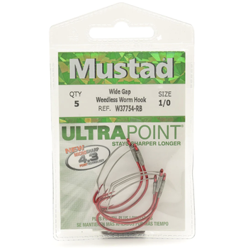 Mustad Weedless Wacky Worm Red 3/0 4-pk