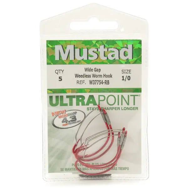 Mustad Weedless Wacky Worm Red 3/0 4-pk