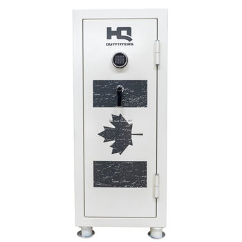HQ Outfitters HQ-SFR-24CAF Canada Flag 'White Out' 24 Gun Safe, Electronic Keypad, Fire Rated 30Min 1400F/760C, Door Panel Storage, 55"x23.5"x21", White Canada Flag