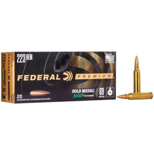 Federal Federal Premium Gold Medal Match 223 Rem Sierra Matchking BTHP 69 Grain Ammunition