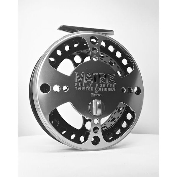 Raven Matrix Fully Ported Twisted  Edition Float Reel. Black Spool/Titanium Sideplate 4 3/4"