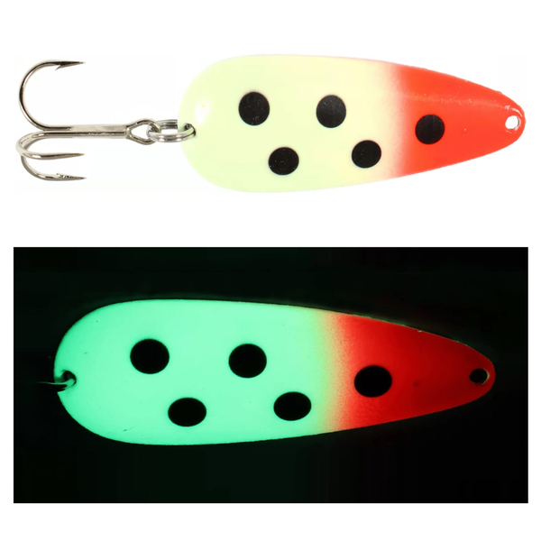 Moonshine Lures Casting Spoon. Glow Bloody Nose 5/8oz
