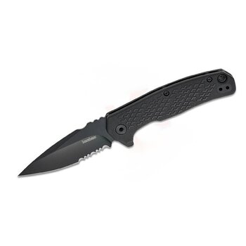Kershaw 1407 Conduit Liner Lock Assisted Flipper Knife 2.9" Black Oxide Spear Point Combo Blade, Black Glass-Reinforced Nylon Handles, Reversible Clip - 1407ST