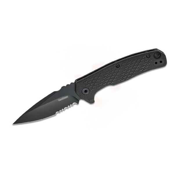 Kershaw 1407 Conduit Liner Lock Assisted Flipper Knife 2.9" Black Oxide Spear Point Combo Blade, Black Glass-Reinforced Nylon Handles, Reversible Clip - 1407ST