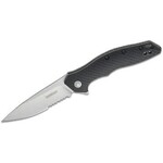 Kershaw 1845ST Shoreline Assisted Liner Lock Flipper Knife 3" Stonewashed Drop Point Combo Blade, Black Glass-Reinforced Nylon Handles, Reversible Clip