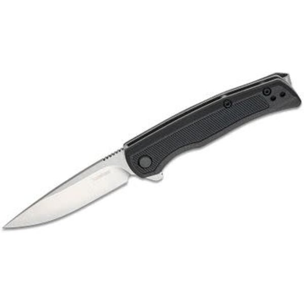 Kershaw 1428 Outfield Liner Lock Assisted Flipper Knife 2.8" Stonewashed Drop Point Blade, Black Glass-Filled Nylon Handles, Reversible Clip