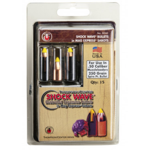 Thompson Center Shockwave Spire Point Polymer Tip Bullets .50 cal Sabot 250gr 30/ct