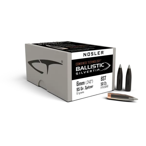 Nosler 51040 Ballistic Silvertip 6mm .243 95 gr Spitzer Point 50 Per Box ($69.99)