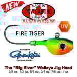 The Big River Fast Water Jig Head. 1oz Firetiger 2-pk