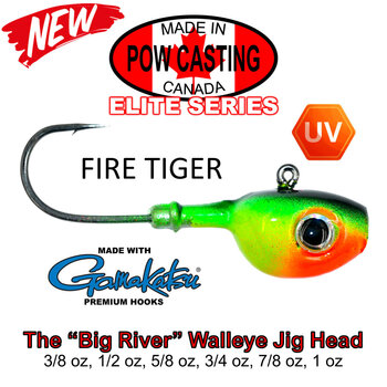 The Big River Fast Water Jig Head. 1oz Firetiger 2-pk