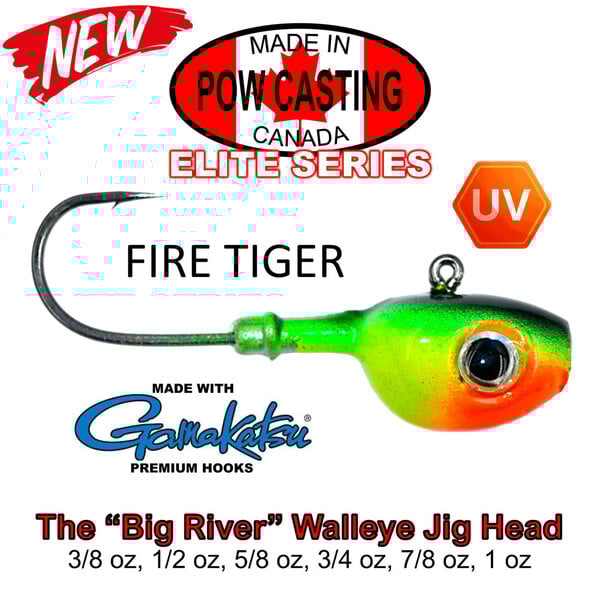 The Big River Fast Water Jig Head. 1oz Firetiger 2-pk