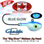 The Big River Fast Water Jig Head. 1oz Blue Glow 2-pk