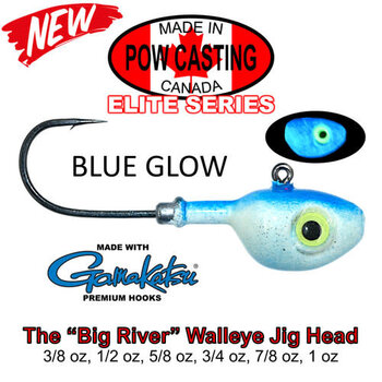 The Big River Fast Water Jig Head. 1oz Blue Glow 2-pk