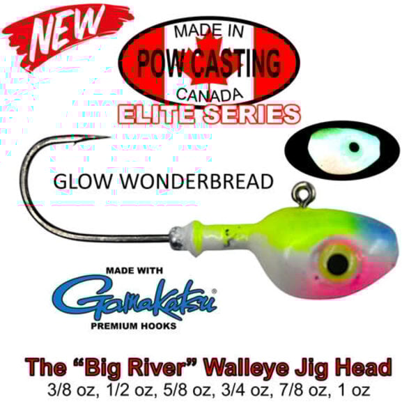 The Big River Fast Water Jig Head. 1oz Wonderbread Glow 2-pk