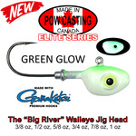 The Big River Fast Water Jig Head. 1oz Green Glow 2-pk